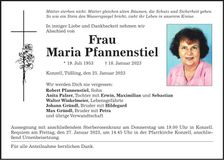 Traueranzeige Maria Pfannenstiel