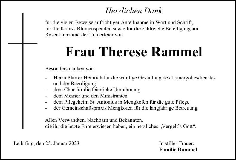Traueranzeige Therese rammel