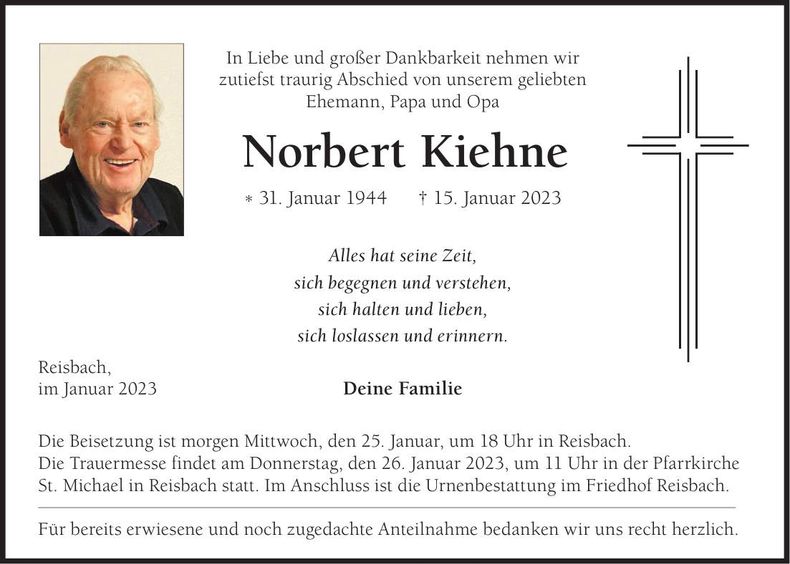 Traueranzeige Norbert Kiehne