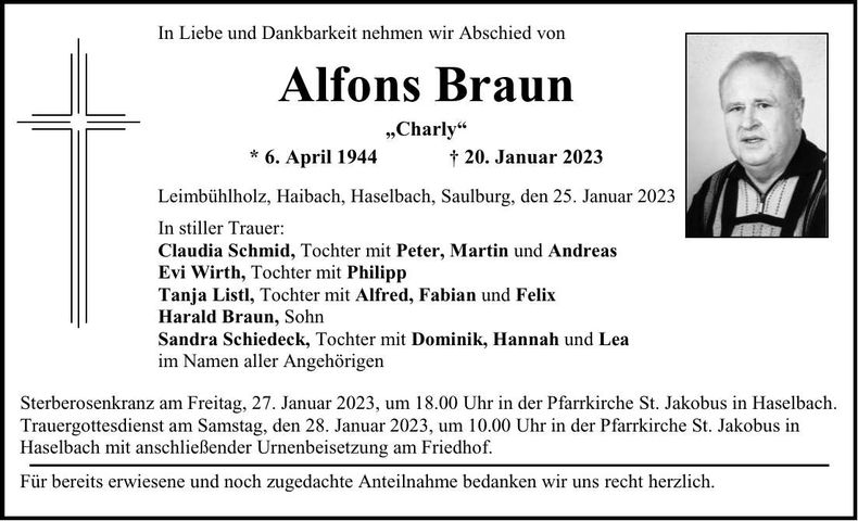 Traueranzeige Alfons Braun