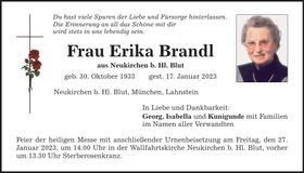 Traueranzeige Erika Brandl