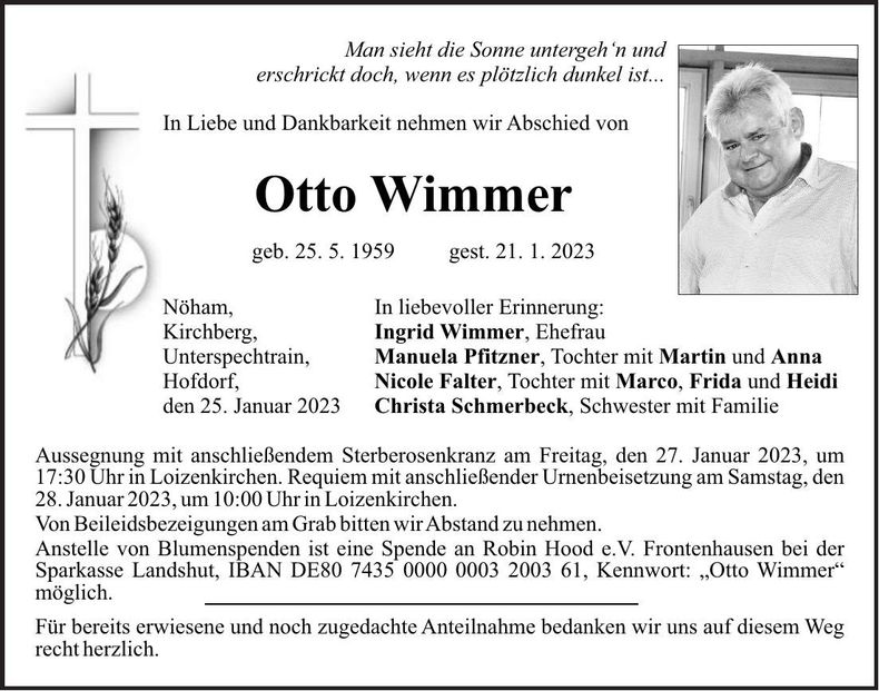Traueranzeige Otto Wimmer