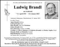 Traueranzeige Ludwig Brandl