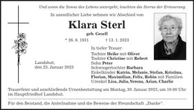 Traueranzeige Klara Sterl