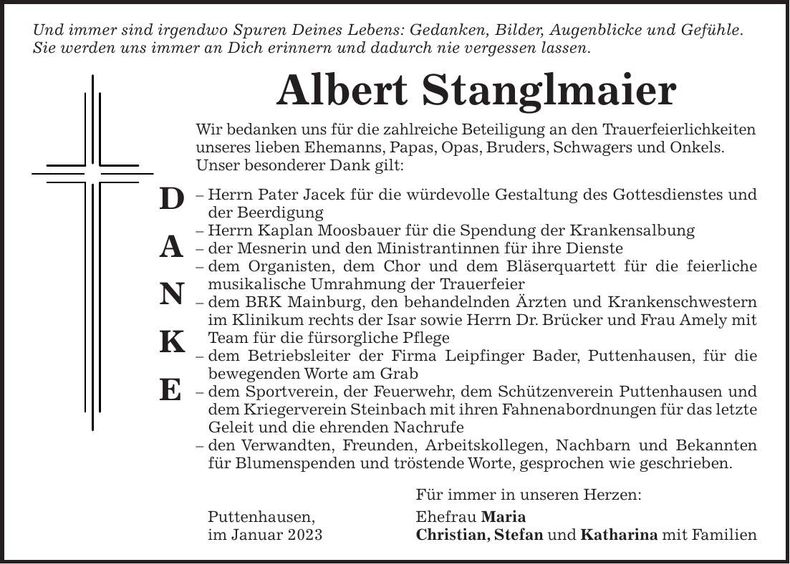 Traueranzeige Albert Stanglmaier