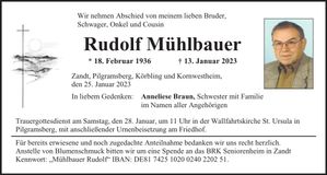 Traueranzeige Rudolf Mühlbauer