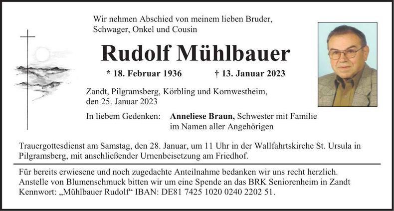 Traueranzeige Rudolf Mühlbauer