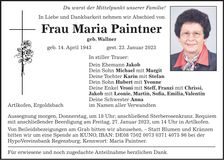 Traueranzeige Maria Paintner