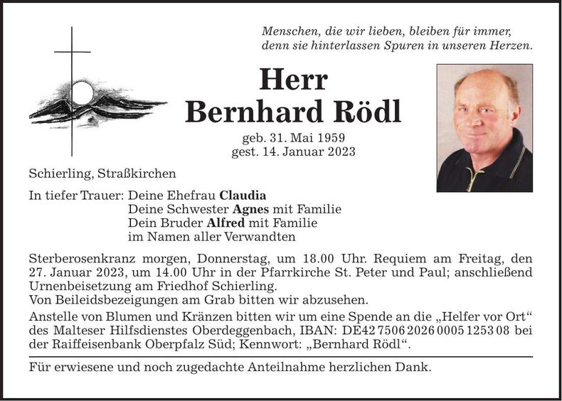 Traueranzeige Bernhard Rödl
