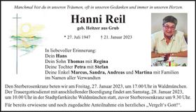 Traueranzeige Hanni Reil