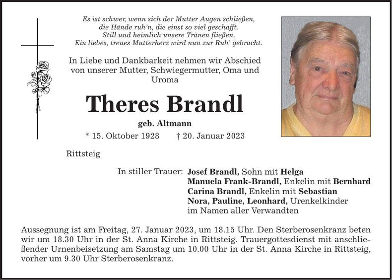 Traueranzeige Theres Brandl