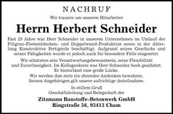 Traueranzeige Herbert Schneider