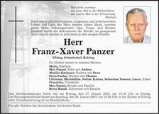 Traueranzeige Franz-Xaver Panzer