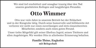 Traueranzeige Otto Wimmer