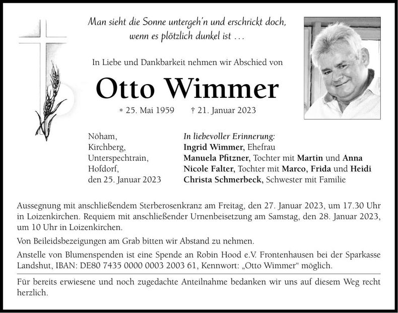 Traueranzeige Otto Wimmer