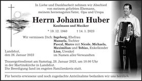 Traueranzeige Johann Huber