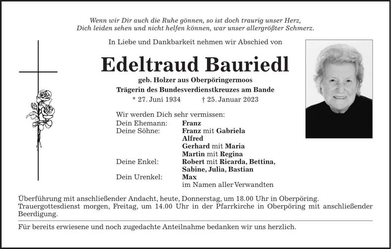 Traueranzeige Edeltraud Bauriedl