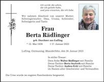 Traueranzeige Berta Rädlinger