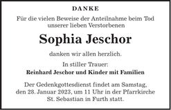 Traueranzeige Sophia Jeschor