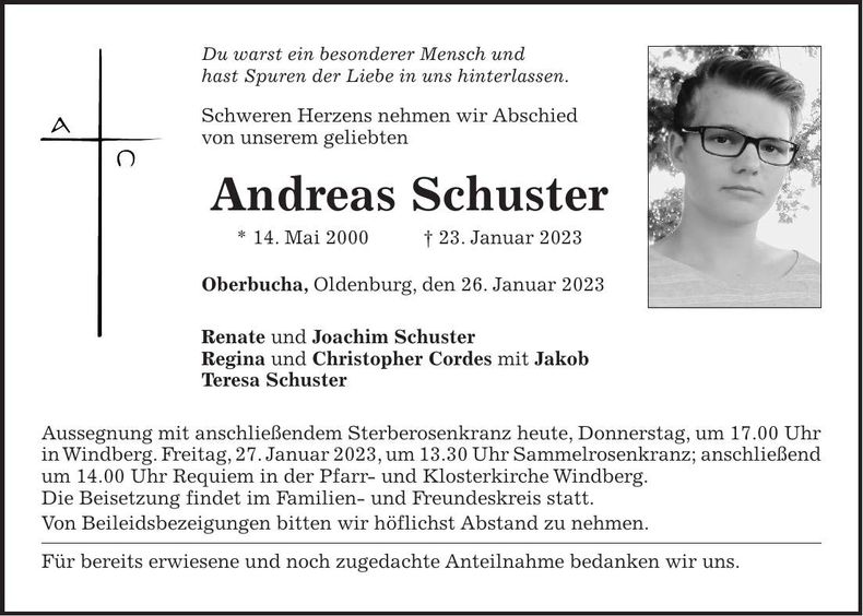 Traueranzeige Andreas Schuster
