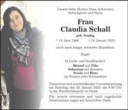 Traueranzeige Claudia Schall