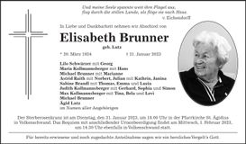 Traueranzeige Elisabeth Brunner