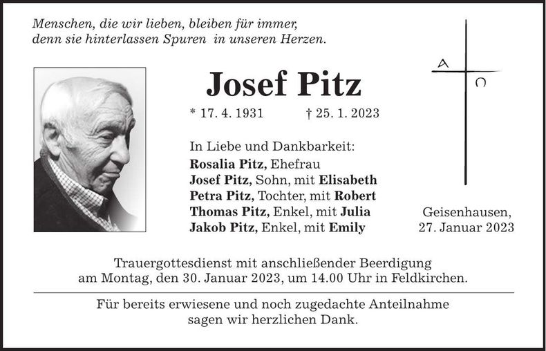 Traueranzeige Josef Pitz