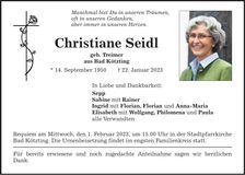 Traueranzeige Christiane Seidl