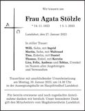 Traueranzeige Agata Stölzle
