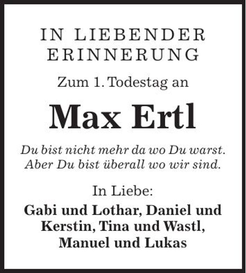 Traueranzeige Max Ertl