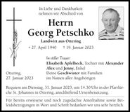 Traueranzeige Georg Petschko