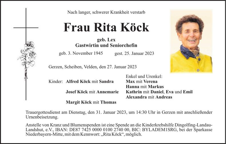 Traueranzeige Rita Köck