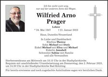 Traueranzeige Wilfried Arno Prager
