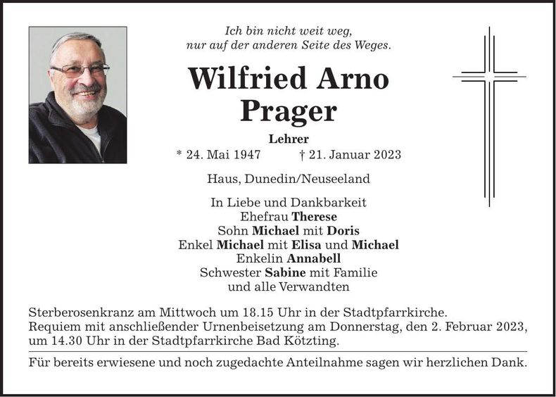 Traueranzeige Wilfried Arno Prager