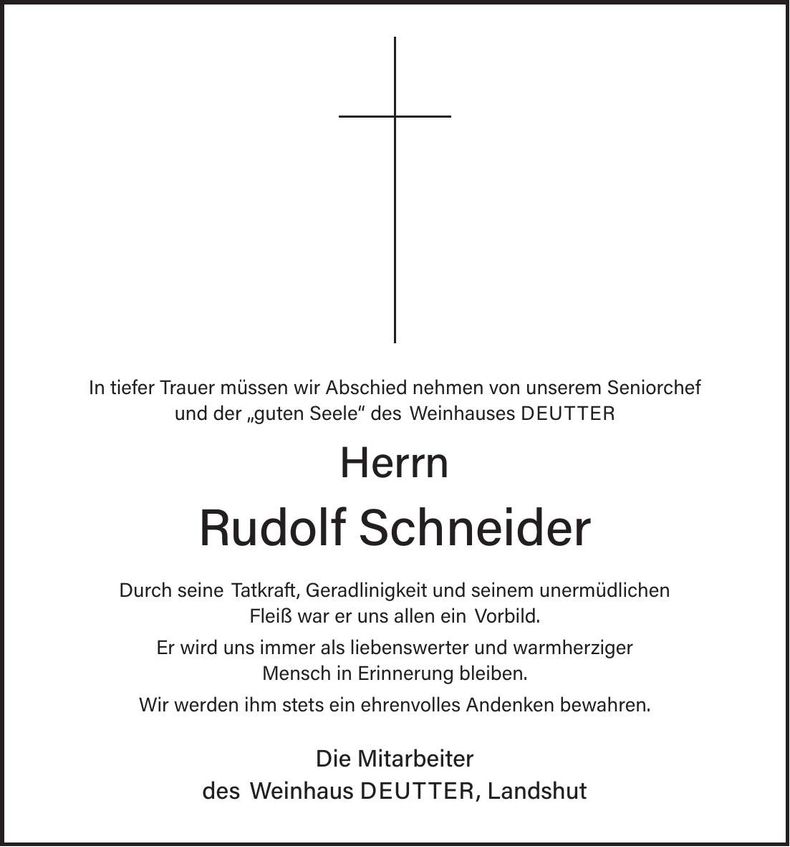 Traueranzeige Rudolf Schneider