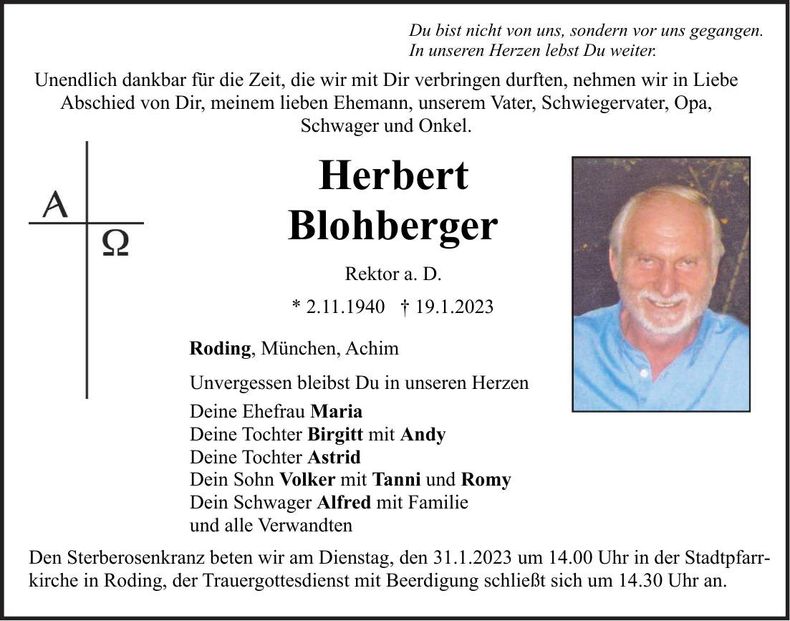 Traueranzeige Herbert Blohberger