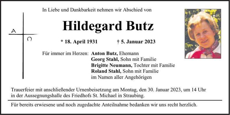 Traueranzeige Hildegard Butz