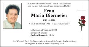 Traueranzeige Maria Biermeier