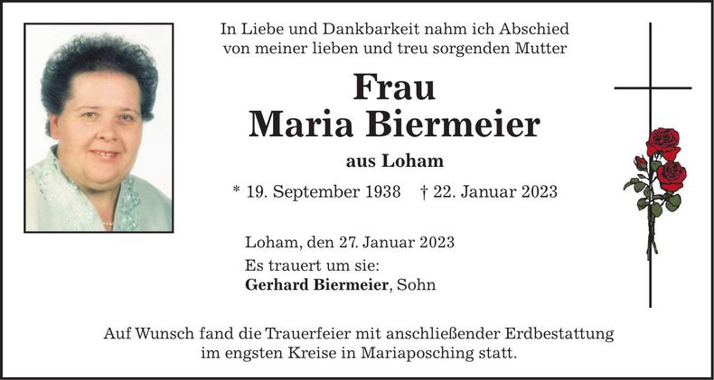 Traueranzeige Maria Biermeier