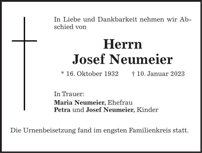 Traueranzeige Josef Neumeier