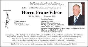 Traueranzeige Franz Vilser