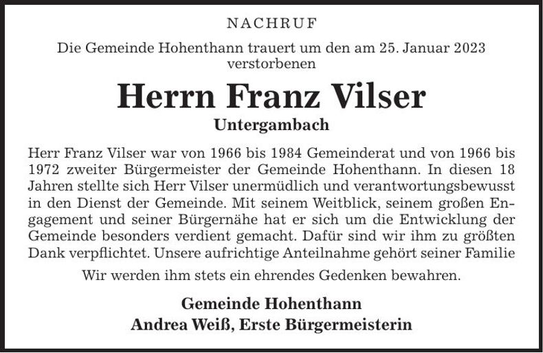 Traueranzeige Theres Niedermeier