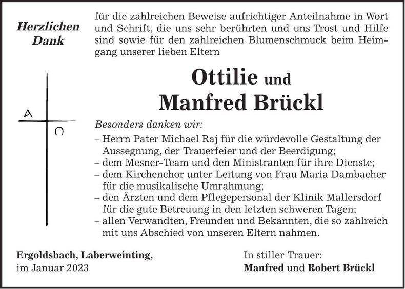 Traueranzeige Ottilie und Manfred Brückl