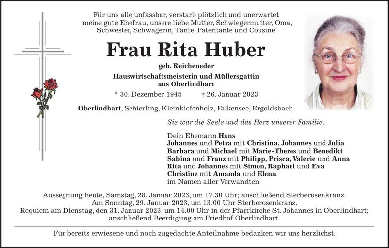 Traueranzeige Rita Huber