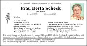 Traueranzeige Berta Scheck