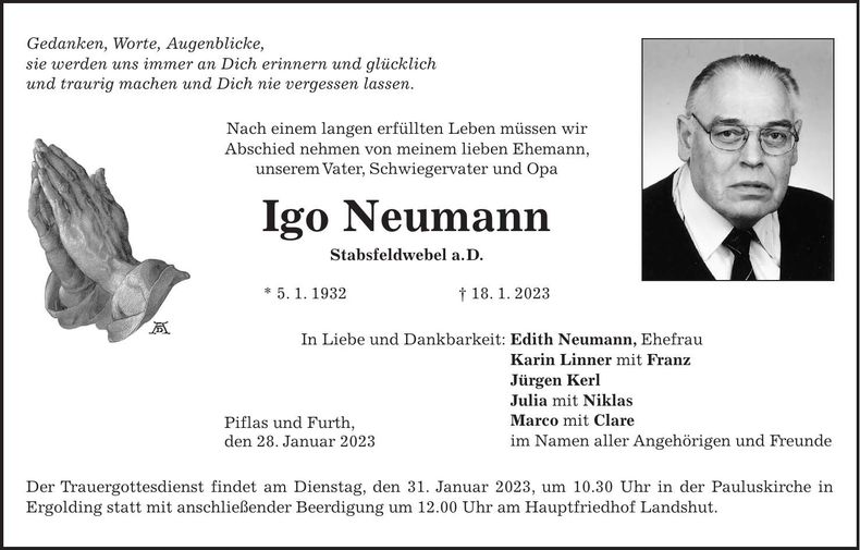 Traueranzeige Igo Neumann