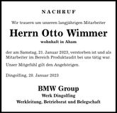 Traueranzeige Otto Wimmer