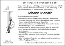 Traueranzeige Johann Menath