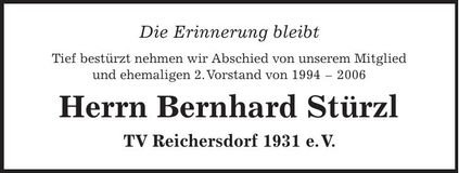 Traueranzeige Bernhard Stürzl