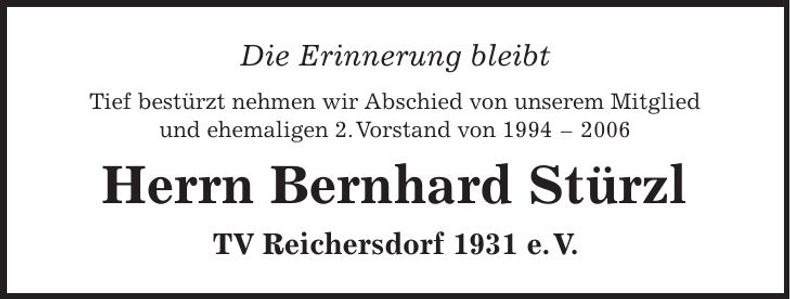 Traueranzeige Bernhard Stürzl